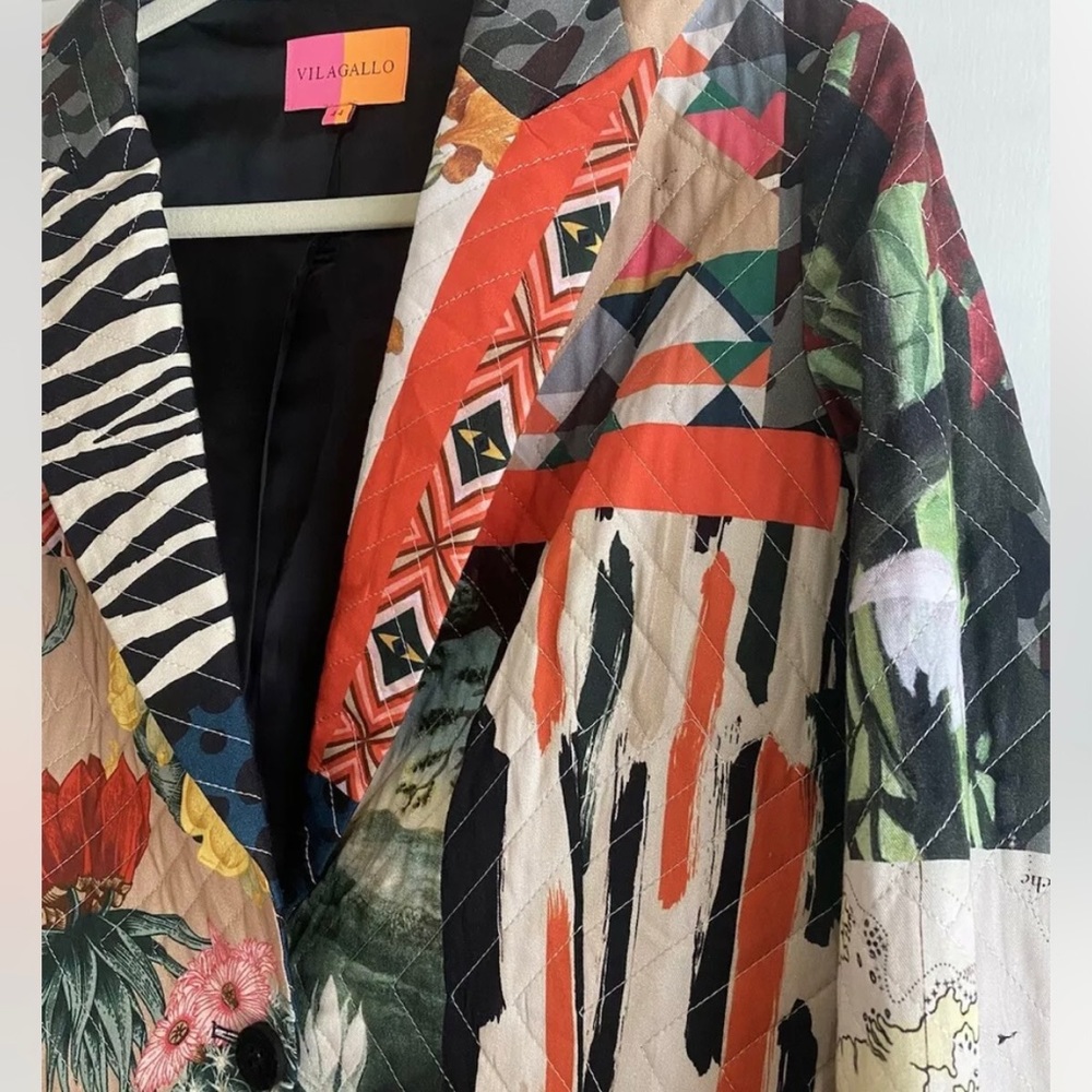 Vilagallo Patchwork Quilted Blazer Jacket Coat Si… - image 4